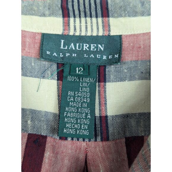 LAUREN Ralph Lauren 100% Linen Plaid LS Shirt Monogram Country Cottage Size 12 - Picture 5 of 6